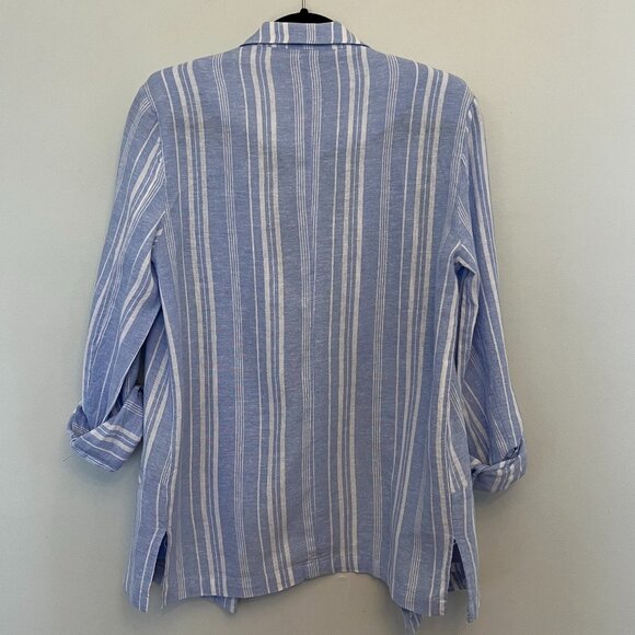 Ellen Tracy Blue & White Striped Linen Blend Blazer, Size Small - Picture 6 of 11